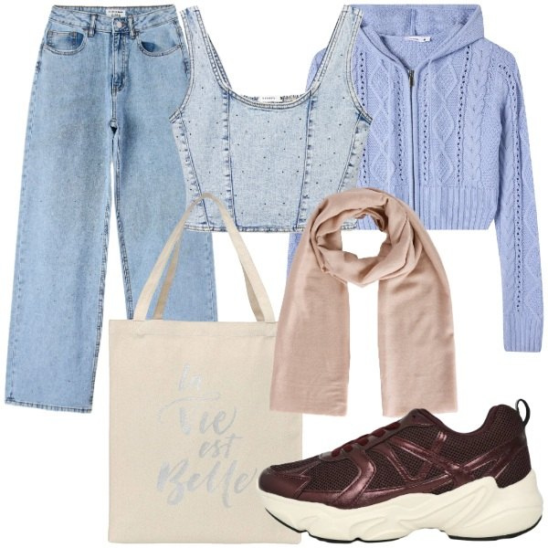 Outfit donna - fine estate Terranova. Stile Casual chic per Serata fuori. Abbinamento con cardigans, foulard, jeans, canottiere, borse tote, sneakers.
