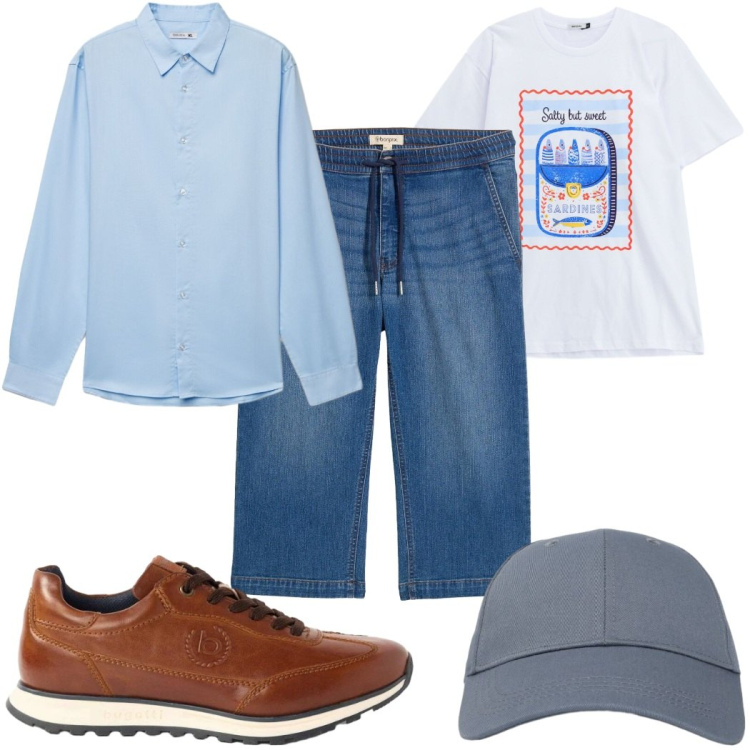 Outfit uomo - Total look #2456748. Stile Casual per Tutti i giorni. Abbinamento con jeans, sneakers, t-shirt, cappelli con visiera, camicie.