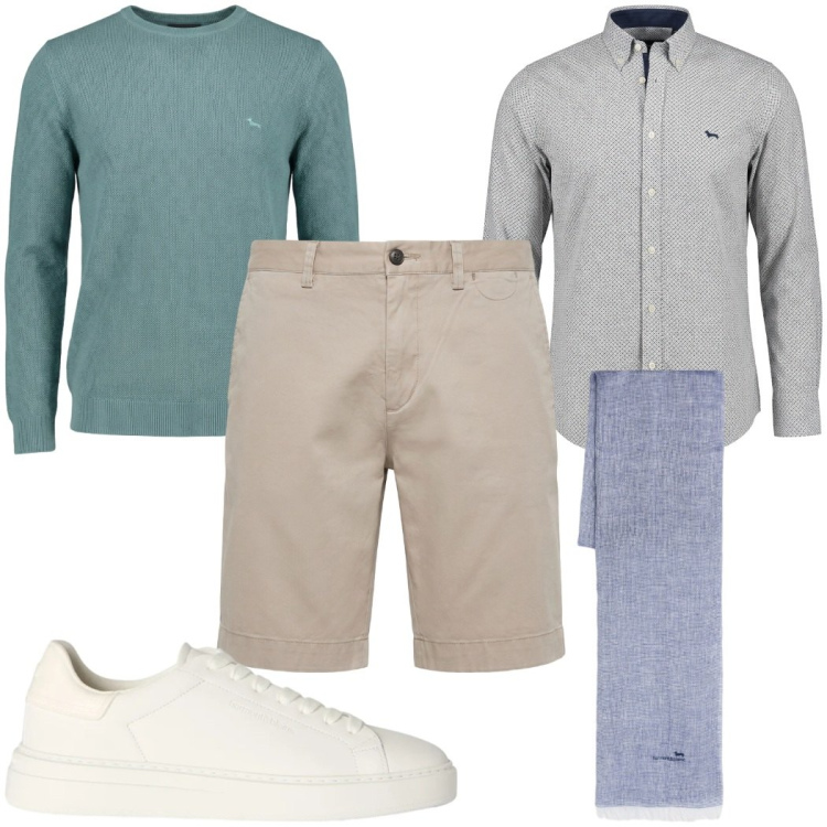Outfit uomo - Total look #2456770. Stile Casual per Tutti i giorni. Abbinamento con sciarpe, pullovers, bermuda, camicie, sneakers.