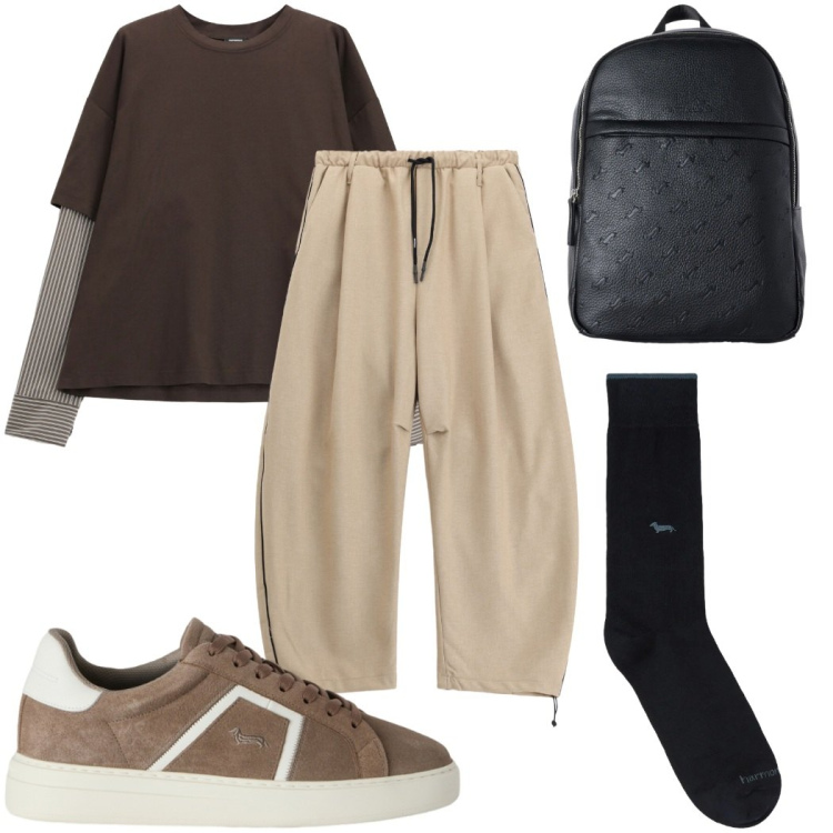 Outfit uomo - Total look #2456776. Stile Trendy per Tutti i giorni. Abbinamento con calzini, borse sportive, sneakers, pantaloni, t-shirt.
