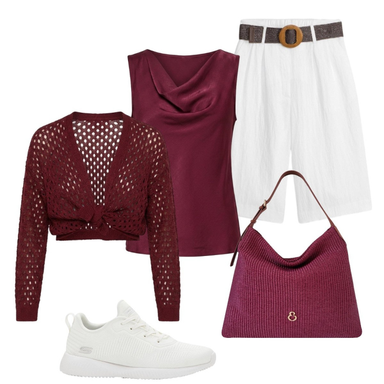 Outfit donna - Sportivo ed elegante. Stile Casual chic per Tutti i giorni. Abbinamento con bermuda, sneakers, canottiere, borse a spalla, cardigans.