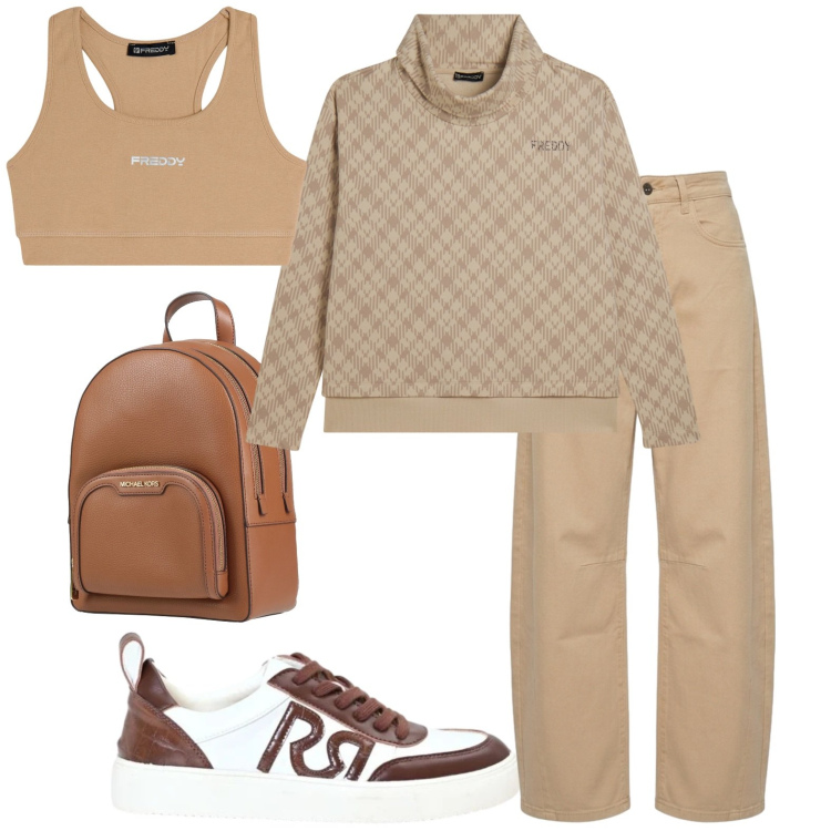 Outfit donna - Weekend in montagna. Stile Sporty chic per Tutti i giorni. Abbinamento con zaini, sneakers, felpe, top sportivi, jeans.
