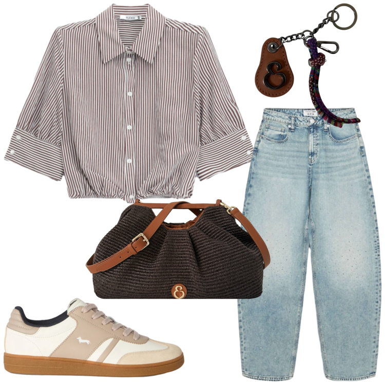 Outfit donna - Total look #2456823. Stile Casual per Tutti i giorni. Abbinamento con sneakers, jeans, camicie a manica corta, portachiavi, clutch.