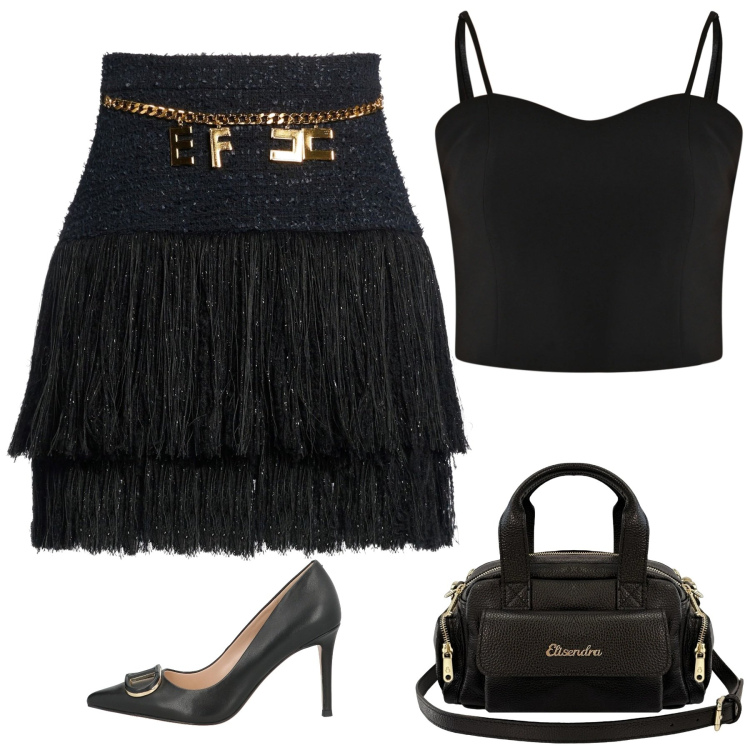 Outfit donna - Serata di festa. Stile Sexy per Serata fuori. Abbinamento con minigonne, décolleté, top, borse a mano.