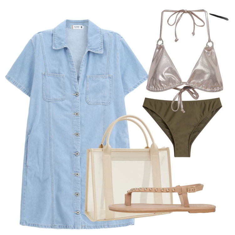 Outfit donna - Ancora un po\' di mare. Stile Bon Ton per Mare. Abbinamento con bikini, borse tote, bikini, ciabatte, vestiti corti.