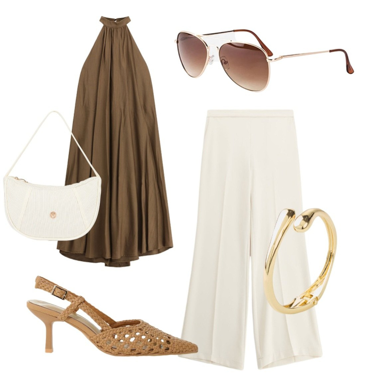 Outfit donna - Total look #2456857. Stile Casual chic Abbinamento con braccialetti, occhiali da sole, pantaloni a palazzo, vestiti lunghi, décolleté, borse a mano.