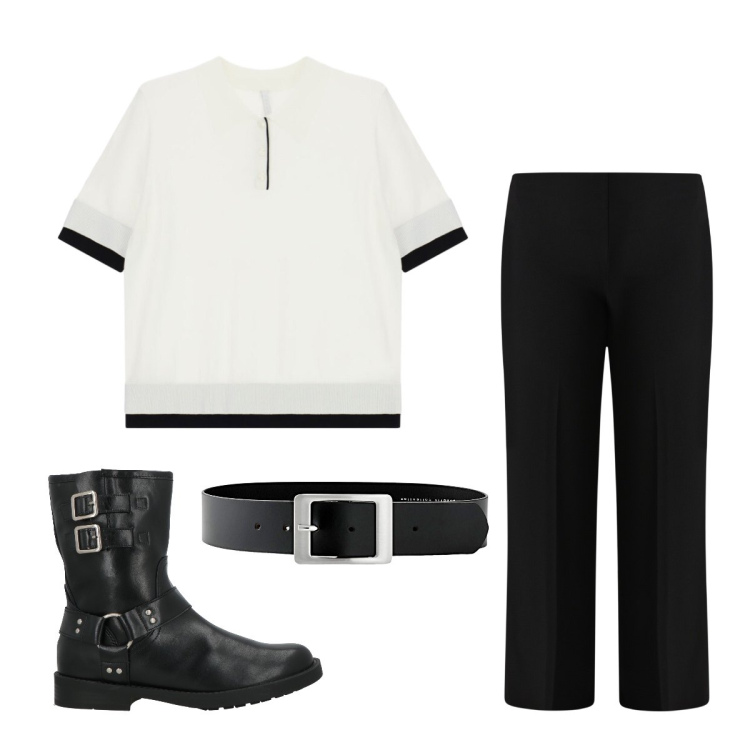 Outfit donna - BASIC versatile. Stile Basic per Serata fuori. Abbinamento con stivaletti, cinture, polo, pantaloni a palazzo.
