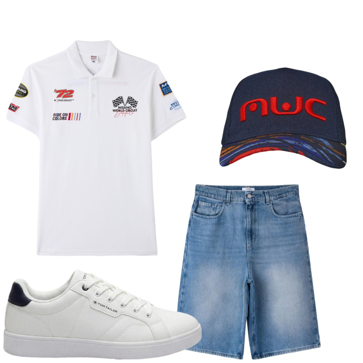 Outfit uomo - Total look #2456878. Stile Urban per Tutti i giorni. Abbinamento con sneakers, polo, cappelli con visiera, pantaloni corti.