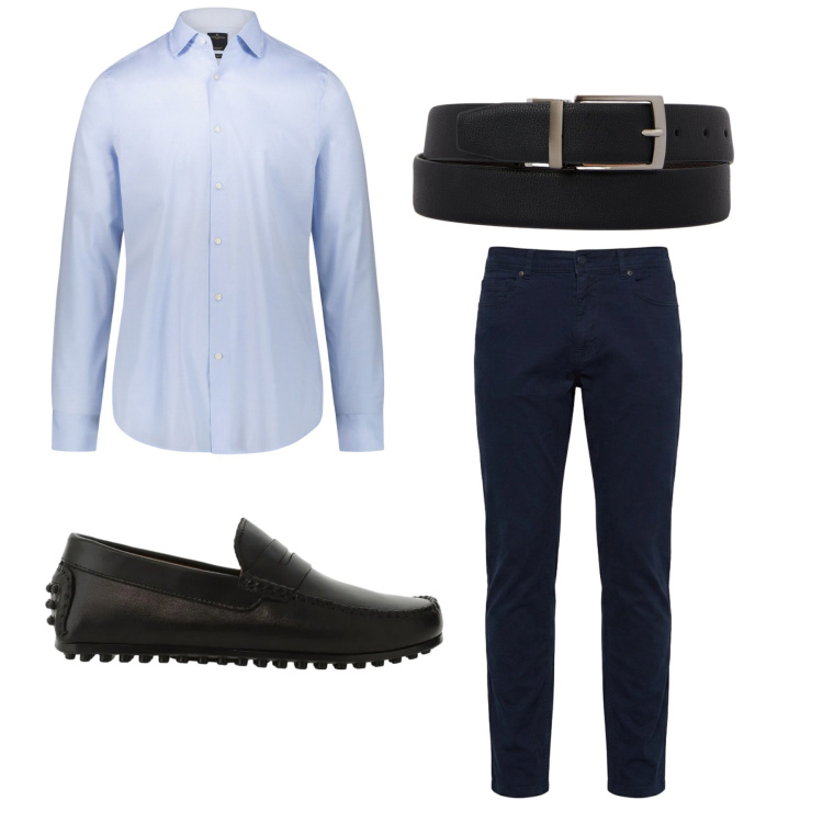 Outfit uomo - Total look #2456881. Stile Business/Elegante per Ufficio. Abbinamento con camicie, cinture, pantaloni, scarpe stringate.