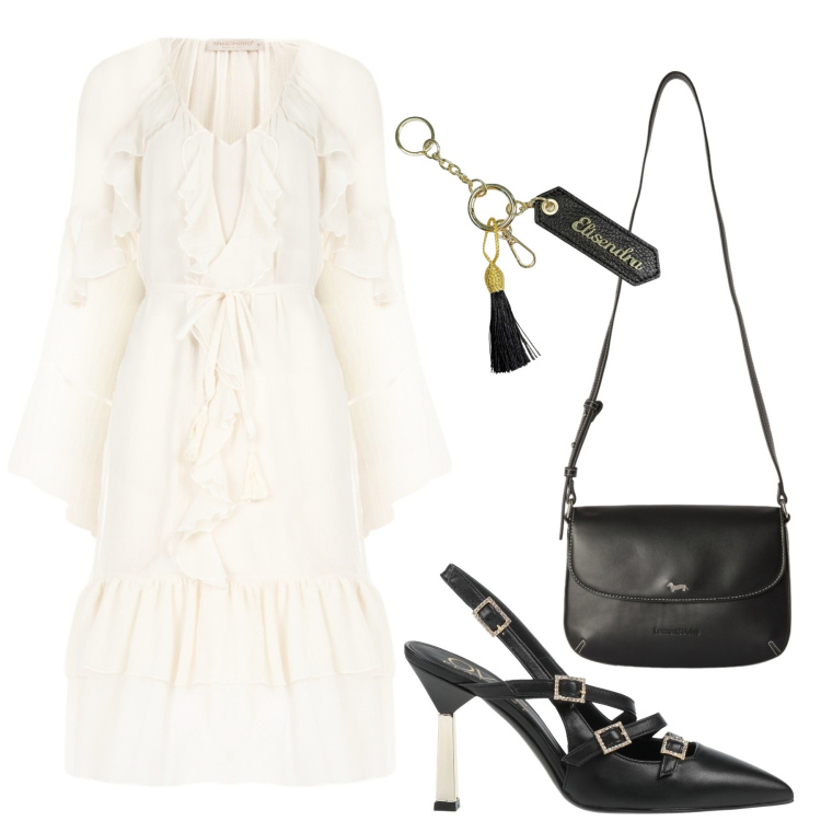 Outfit donna - Total look #2456883. Stile Chic per Cerimonia. Abbinamento con décolleté, borse a tracolla, vestiti midi/longuette, portachiavi.