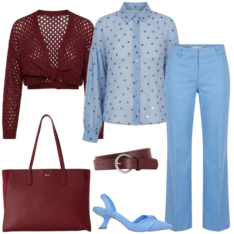 Outfit donna - Rientro in città. Stile Casual chic per Tutti i giorni. Abbinamento con décolleté, cinture, pantaloni, shopping bag, camicie, cardigans.