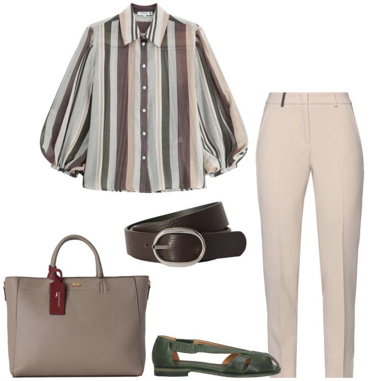Outfit donna - In città. Stile Casual chic per Tutti i giorni. Abbinamento con ballerine, pantaloni, cinture, borse a mano, camicie.