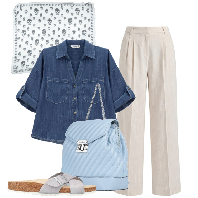 Outfit donna - Foulard. Stile Casual per Tutti i giorni. Abbinamento con sciarpe, zaini, sandali in pelle, pantaloni, camicie.