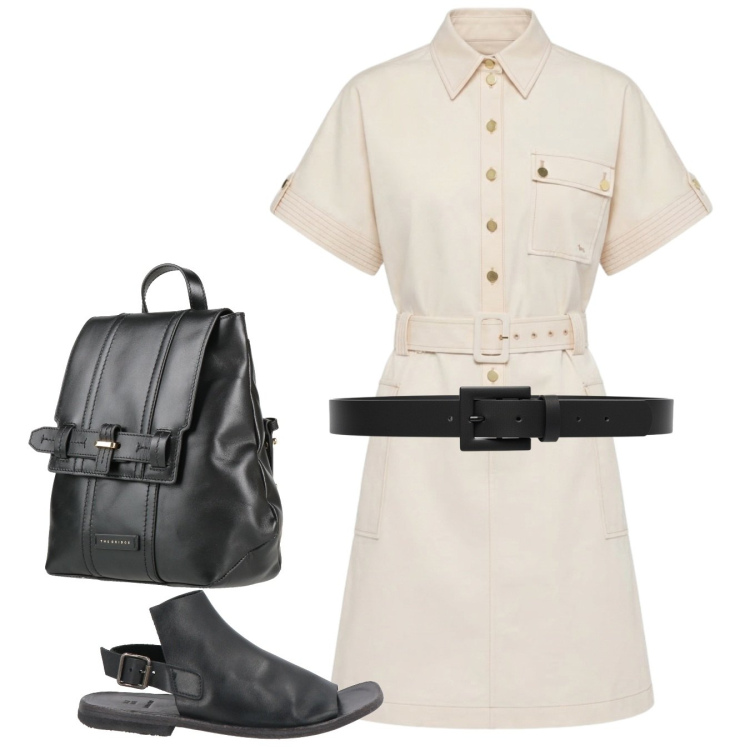 Outfit donna - BN. Stile Bon Ton per Ufficio. Abbinamento con sandali in pelle, zaini, vestiti chemisier, cinture.