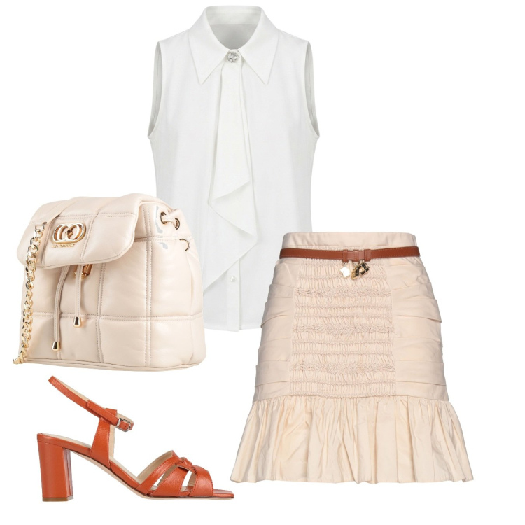 Outfit donna - Gonnellina. Stile Chic per Tutti i giorni. Abbinamento con minigonne, valigie, sandali in pelle, top.