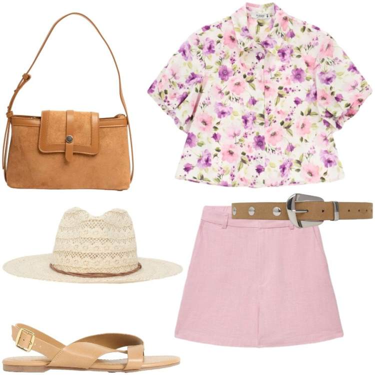 Outfit donna - Vacanza in Provenza. Stile Casual chic per Tutti i giorni. Abbinamento con sandali, bermuda, cinture, cappelli, camicie a manica corta, borse a tracolla.