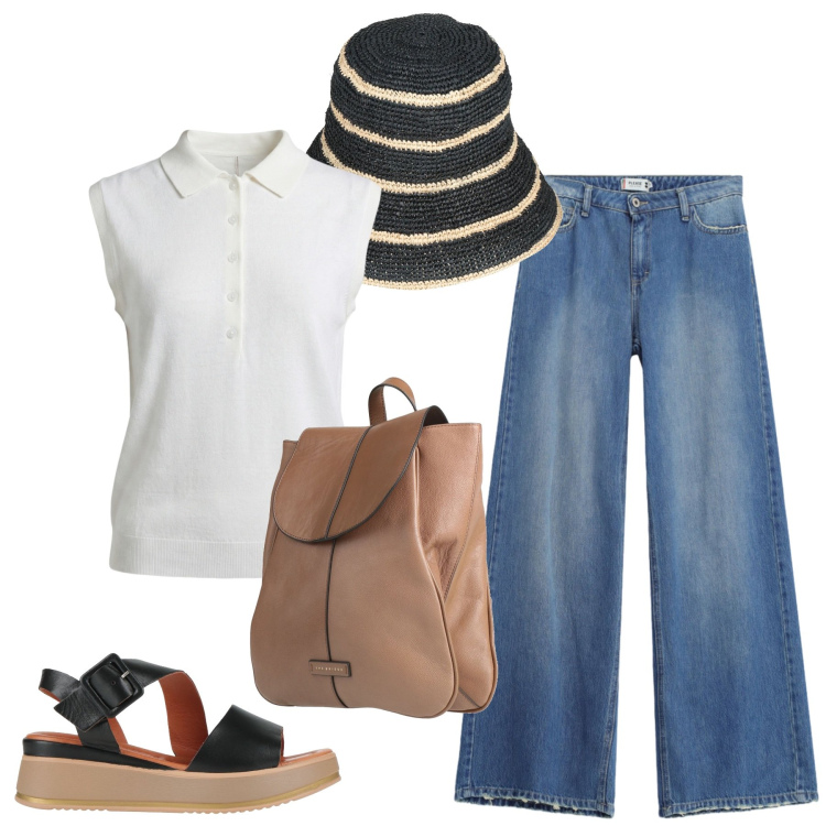 Outfit donna - Cappellino. Stile Casual per Tutti i giorni. Abbinamento con zaini, sandali in pelle, cappelli con visiera, polo, jeans dritti.