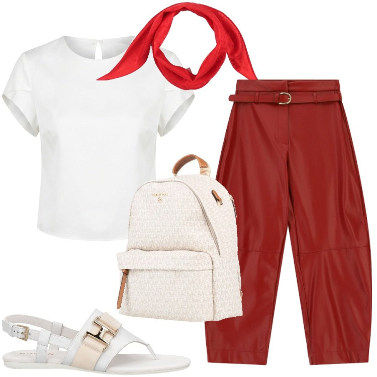 Outfit donna - Urban style. Stile Urban per Ufficio. Abbinamento con infradito, sciarpe, zaini, pantaloni, t-shirt.