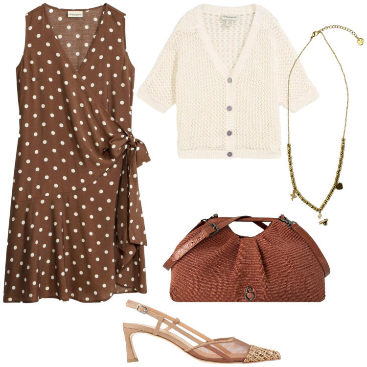 Outfit donna - Cena sul lungomare. Stile Bon Ton per Serata fuori. Abbinamento con décolleté, cardigans, vestiti, ciondoli, clutch.