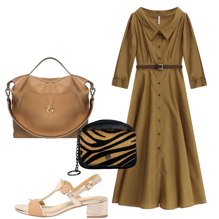 Outfit donna - Serata bon ton con le colleghe. Stile Bon Ton per Serata fuori. Abbinamento con sandali col tacco, vestiti chemisier, borse a mano, portachiavi.