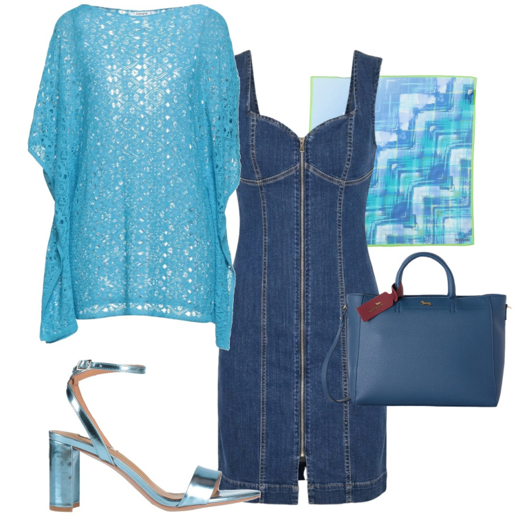Outfit donna - Casual chic. Stile Casual chic per Tutti i giorni. Abbinamento con sandali in pelle, sciarpe, pullovers, borse a mano, vestiti corti.