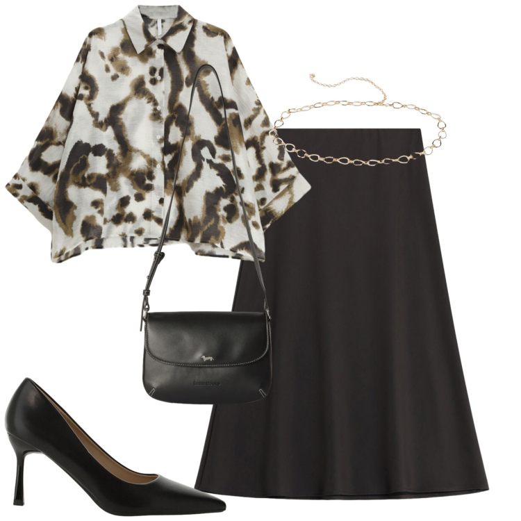 Outfit donna - Total look #2456992. Stile Urban per Tutti i giorni. Abbinamento con cinture, borse a tracolla, décolleté, gonne longuette, camicie.