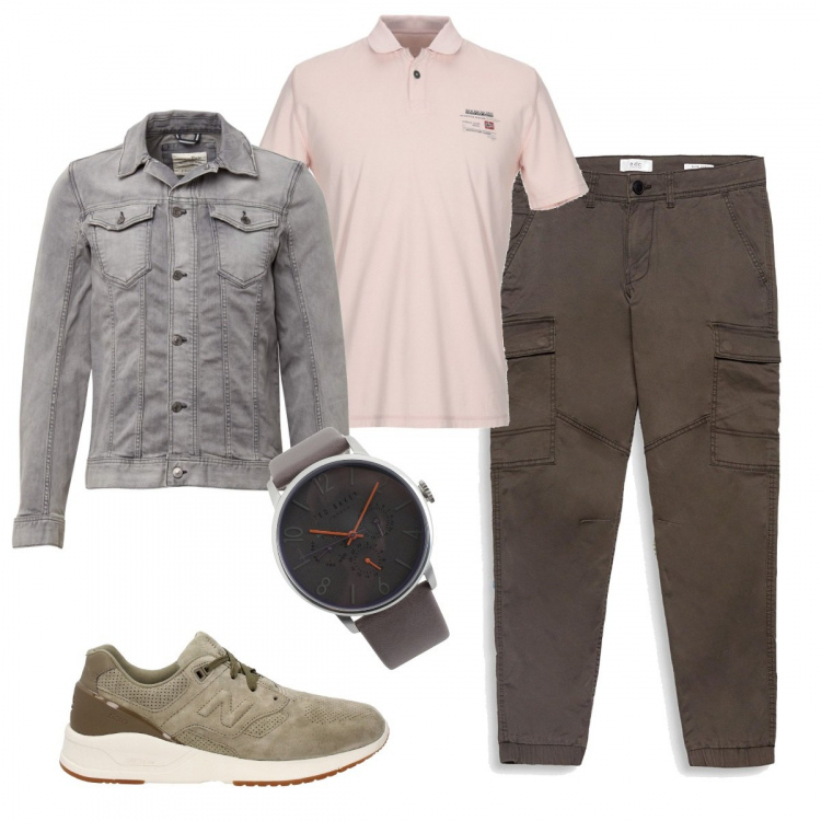 Outfit uomo - Pantalone cargo. Stile Casual per Tutti i giorni. Abbinamento con orologio con fibbia.