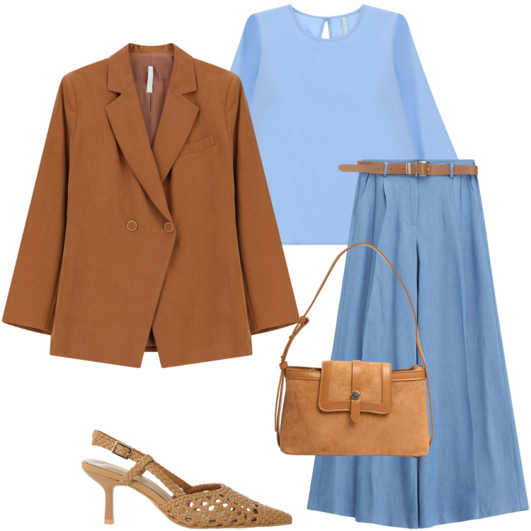 Outfit donna - Imperial Sale. Stile Casual chic per Ufficio. Abbinamento con jeans, blazer, t-shirt, décolleté, borse a tracolla.