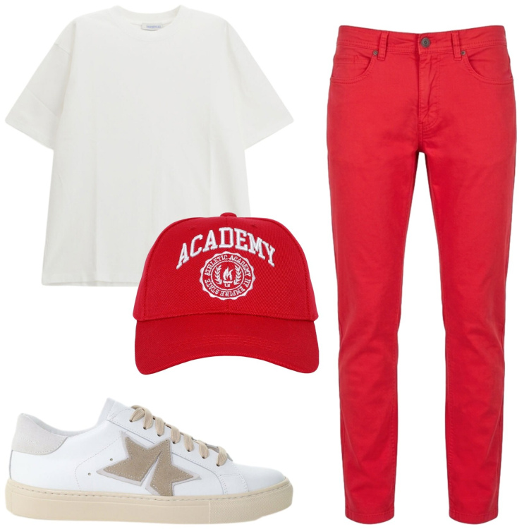 Outfit uomo - Total look #2457068. Stile Trendy per Tutti i giorni. Abbinamento con pantaloni, sneakers, t-shirt, cappelli.