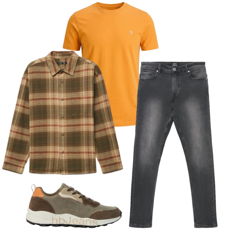 Outfit uomo - Total look #2457073. Stile Trendy per Tutti i giorni. Abbinamento con t-shirt, sneakers, jeans skinny, camicie.