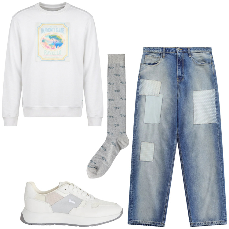 Outfit uomo - Total look #2457076. Stile Casual per Tutti i giorni. Abbinamento con sneakers, felpe, calzini, jeans.