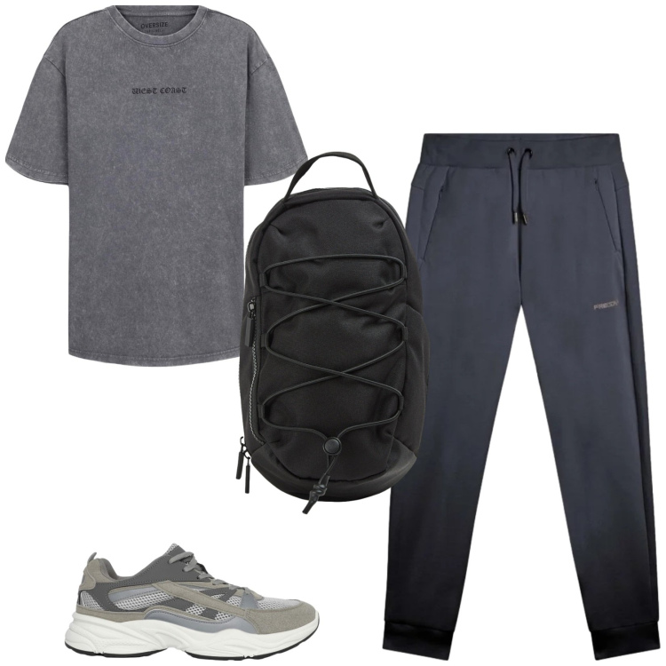 Outfit uomo - Total look #2457078. Stile Casual per Sport. Abbinamento con t-shirt, sneakers, borse sportive, pantaloni.