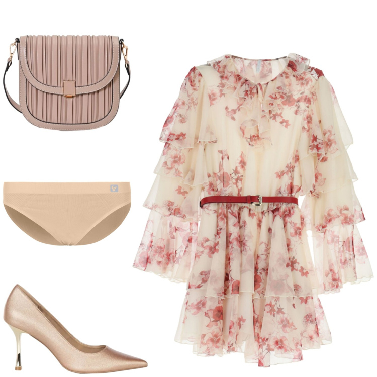 Outfit donna - Total look #2457083. Stile Romantica per Serata fuori. Abbinamento con vestiti corti, borse a tracolla, décolleté, culotte.