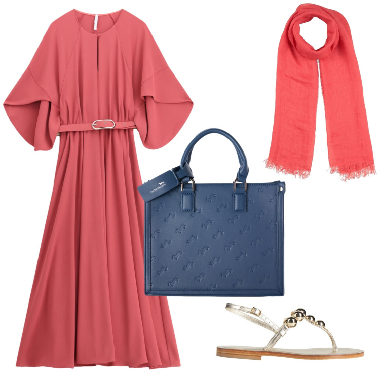 Outfit donna - L\'eleganza del colore. Stile Minimal per Serata fuori. Abbinamento con sciarpe, infradito, borse a mano, vestiti lunghi.