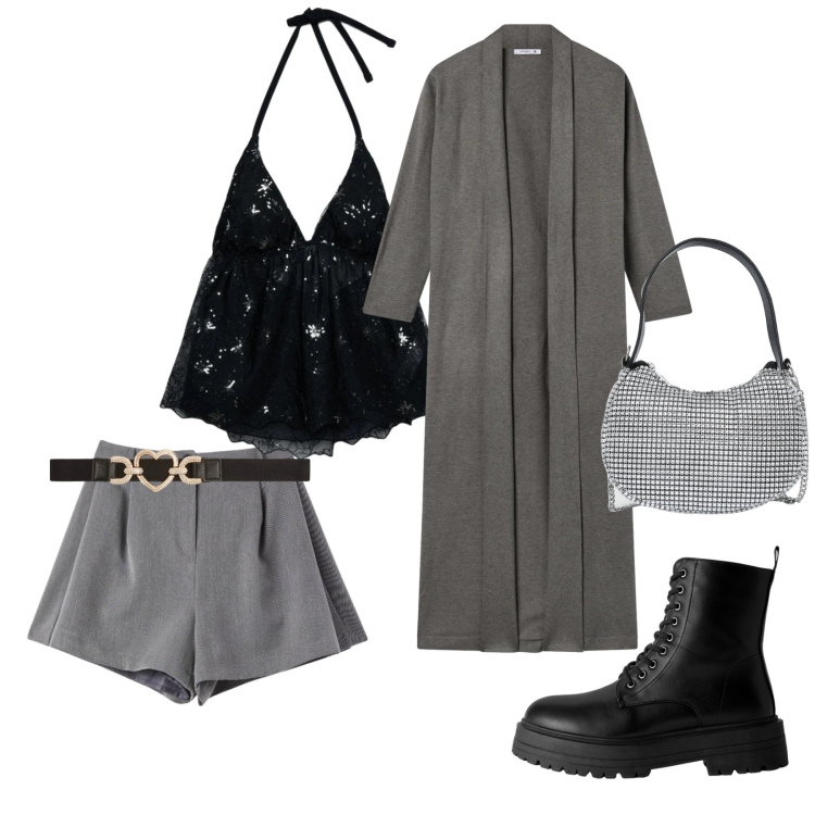 Outfit donna - Infinite Summer. per Serata fuori. Abbinamento con cardigans, shorts, borse a spalla, cinture, anfibi, top.