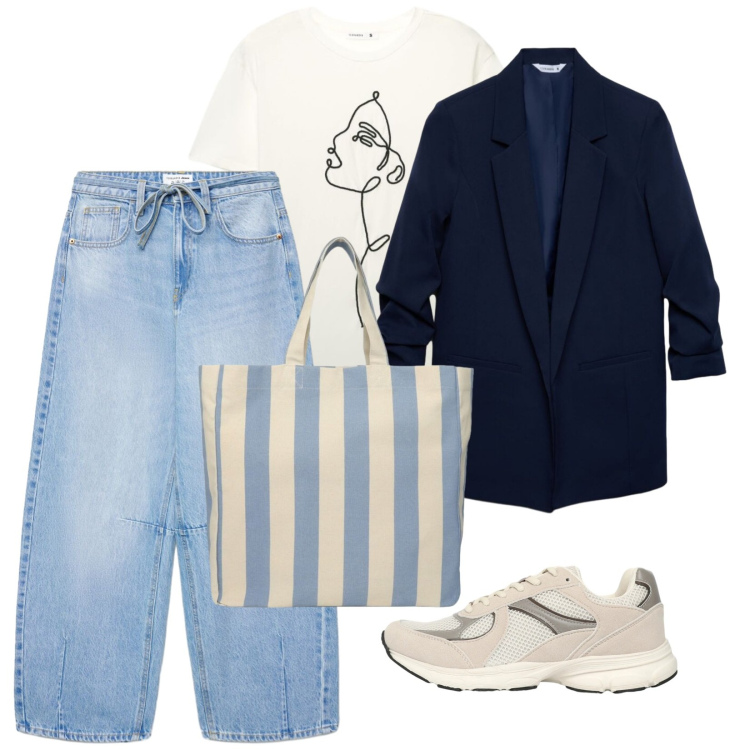 Outfit donna - Terranova. per Tutti i giorni. Abbinamento con shopping bag, sneakers, blazer, jeans, t-shirt.