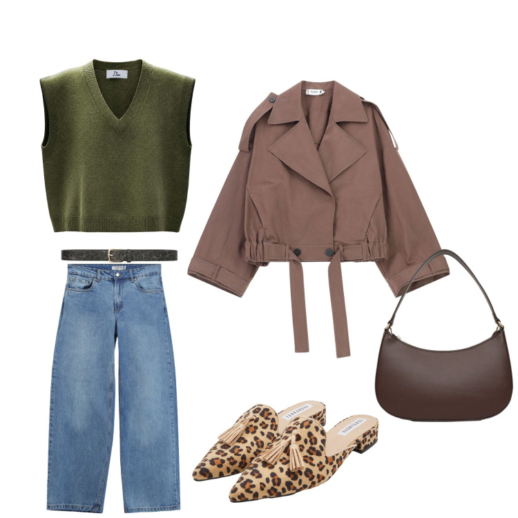 Outfit donna - Mia. Stile Bon Ton per Tutti i giorni. Abbinamento con borse a tracolla, sabot, cinture, maglieria, cappotti, jeans.