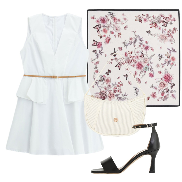 Outfit donna - Agosto. Stile Bon Ton per Ufficio. Abbinamento con vestiti corti, sandali col tacco, foulard, borse a mano.