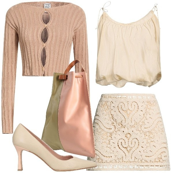Outfit donna - Curvy Naturale in vacanza. Stile Glamour per Serata fuori. Abbinamento con minigonne, zaini, cardigans, décolleté, top.
