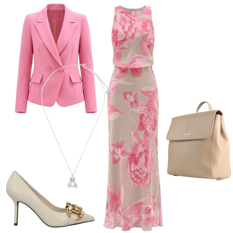 Outfit donna - Cerimonia. Stile Chic per Cerimonia. Abbinamento con décolleté, zaini, vestiti lunghi, blazer, ciondoli.