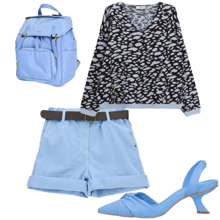 Outfit donna - Casual. Stile Casual per Tutti i giorni. Abbinamento con zaini, décolleté, maglieria, shorts.