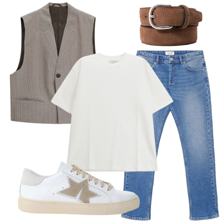 Outfit uomo - Total look #2457165. Stile Urban per Tutti i giorni. Abbinamento con gilet, sneakers, t-shirt, jeans, cinture.