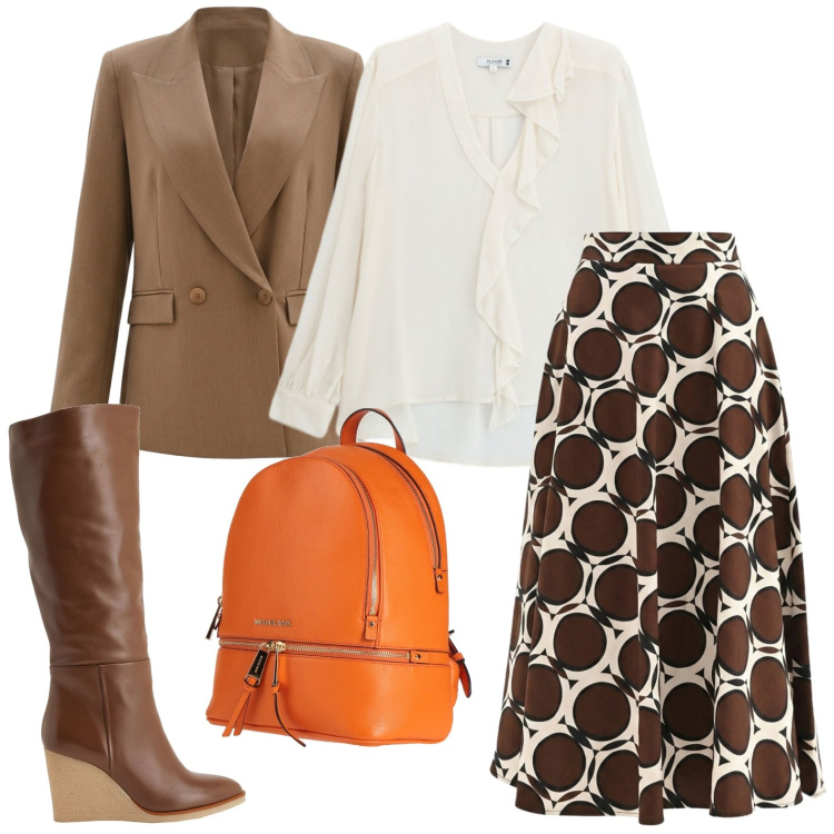 Outfit donna - Gonna midi. Stile Glamour per Tutti i giorni. Abbinamento con stivali, zaini, blazer, gonne lunghe, bluse.