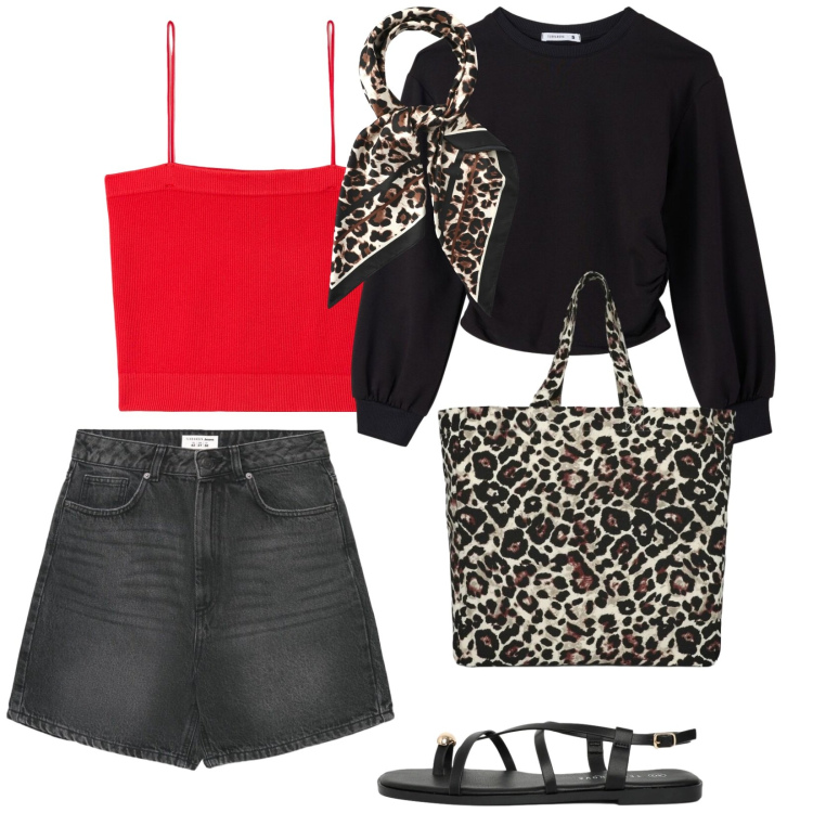 Outfit donna - Terranova al mare. per Mare. Abbinamento con shopping bag, felpe, sandali, shorts, top, foulard.