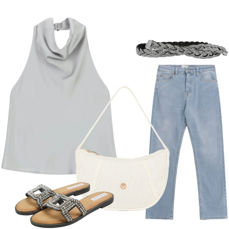 Outfit donna - Total look #2457246. Stile Casual chic per Tutti i giorni. Abbinamento con ciabatte, cinture, borse a mano, top, jeans.