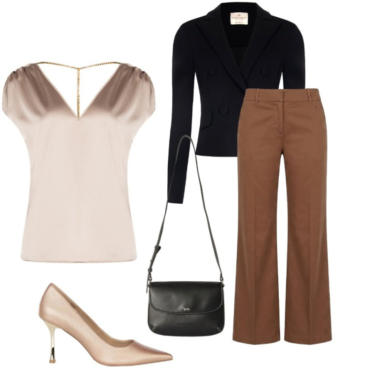 Outfit donna - Total look #2457249. Stile Casual chic per Tutti i giorni. Abbinamento con pantaloni, borse a tracolla, top, décolleté, blazer.