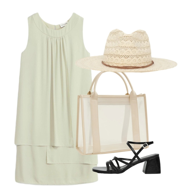 Outfit donna - Agosto. Stile Bon Ton per Tutti i giorni. Abbinamento con vestiti, borse tote, cappelli, sandali col tacco.