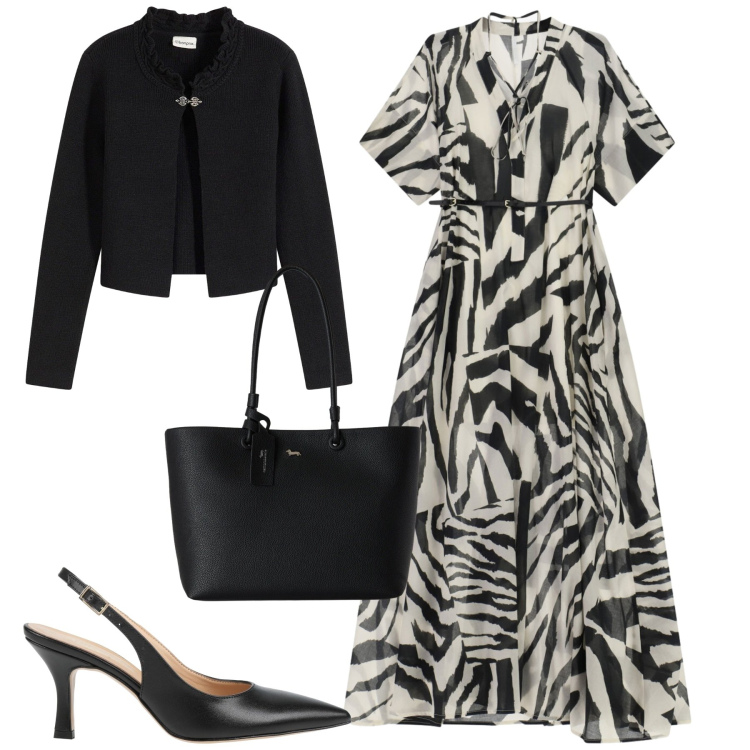 Outfit donna - Total look #2457304. Stile Urban per Tutti i giorni. Abbinamento con décolleté, cardigans, shopping bag, vestiti lunghi.