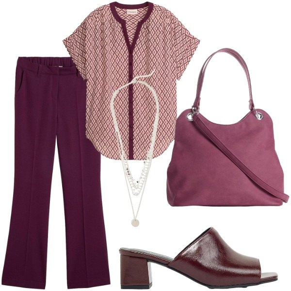 Outfit donna - Pensando a settembre. Stile Casual per Tutti i giorni. Abbinamento con camicie a manica corta, pantaloni, collane, ciabatte, borse a mano.
