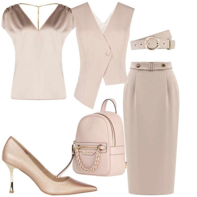 Outfit donna - Monocolore. Stile Chic per Serata fuori. Abbinamento con zaini, cinture, gilet, top, gonne longuette, décolleté.